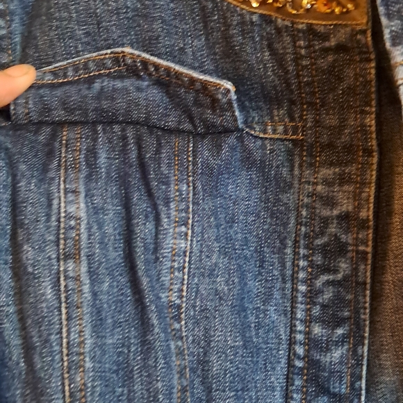 Liz Claiborne Blue Jean Jacket with Gold Sequin Collar - Picture 6 of 9